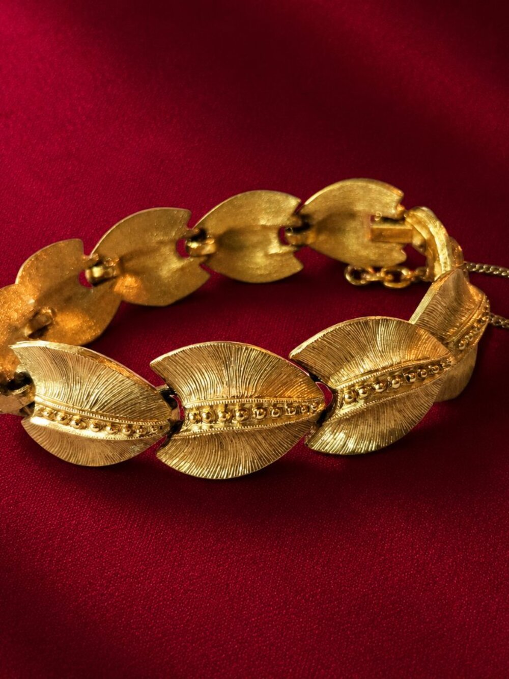 Vintage Monet Link Bracelet - Brushed Gold-Tone - Safety Chain - Signature Logo